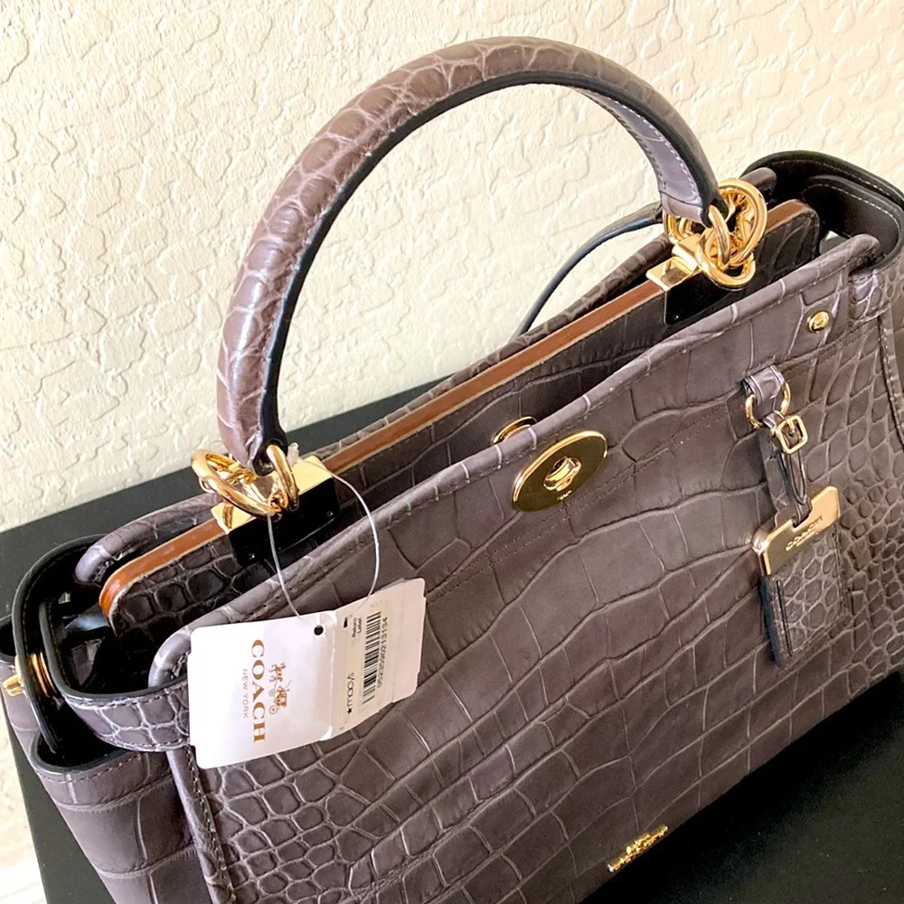 Coach GRAMERCY SATCHEL NWT Gray Croc-Embossed Handbag - Picture 2 of 16